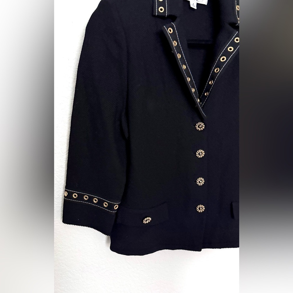 St. John Collection Honeycomb Novelty Knit Jacket Gold Buttons Grommet Blazer - Picture 3 of 5